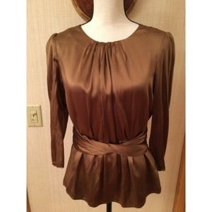 Burberry London Silky Gold Peplum Blouse Sz 8